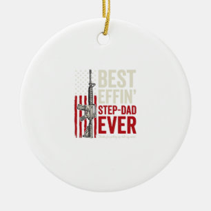 Best Effin Step-Dad Ever Patriotic Vintage Vector_ Ceramic Tree Decoration