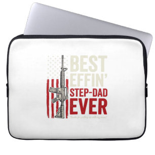 Best Effin Step-Dad Ever Patriotic Vintage Vector_ Laptop Sleeve