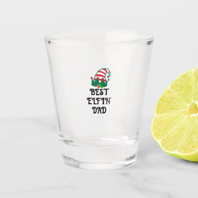 Best Elfin Dad Christmas Elf Christmas Shot Glass (Front)