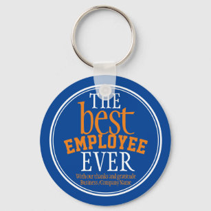Best Employee Ever Typography Blue Keychain