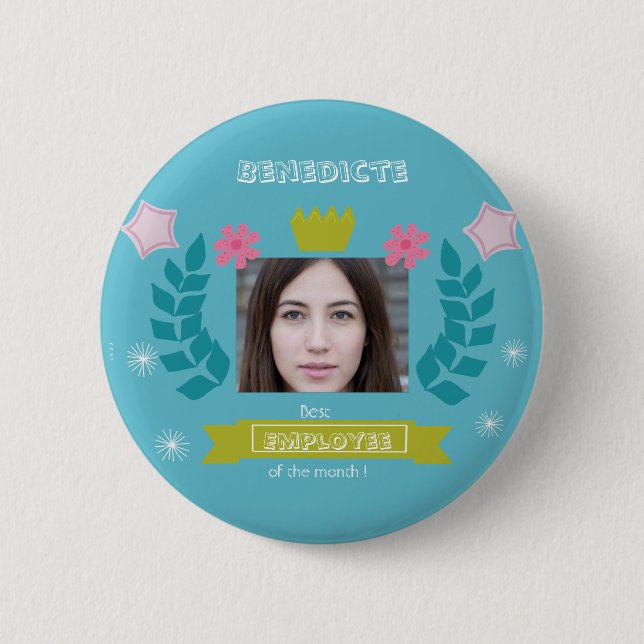 Best employee of the month - congrats - photo work 6 cm round badge (Front)
