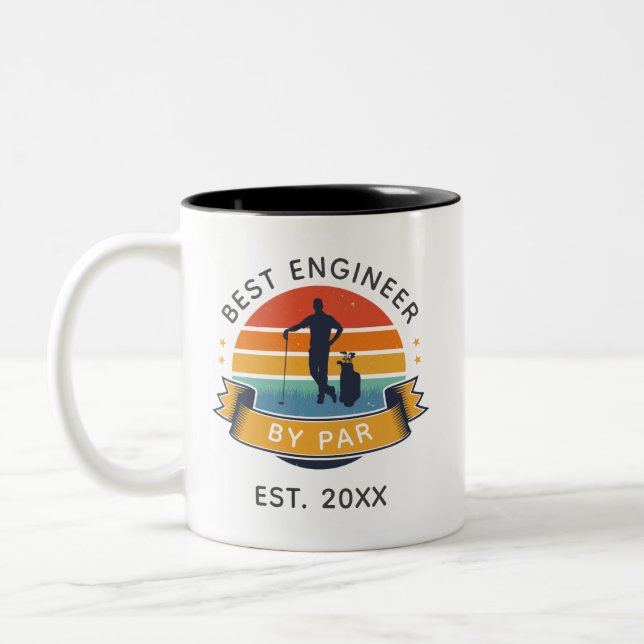 Best Engineer By Par Coworker Birthday Golf Fan Two-Tone Coffee Mug (Left)