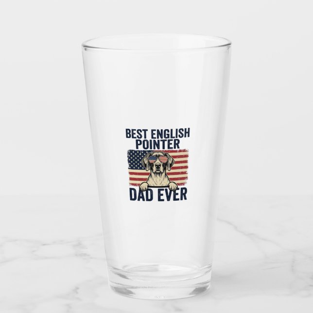Best English Pointer Dad Ever Patriotic Dog Glass (Front)
