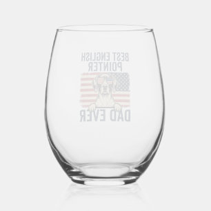 Best English Pointer Dad Ever Patriotic Dog Stemless Wine Glass