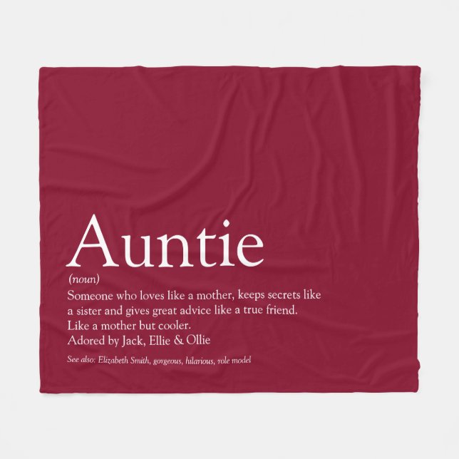 Best Ever Aunt Auntie Definition Burgundy Fun Fleece Blanket (Front (Horizontal))