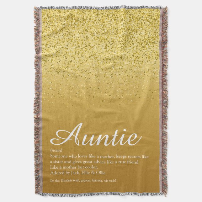 Best Ever Aunt Auntie Definition Gold Glitter Throw Blanket (Front Vertical)