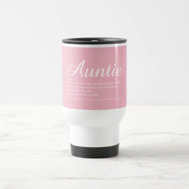 Best Ever Aunt, Auntie Definition Script Pink Travel Mug (Center)
