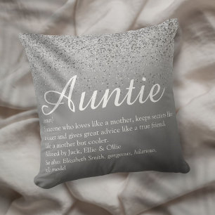 Best Ever Aunt Auntie Definition Silver Glitter Cushion