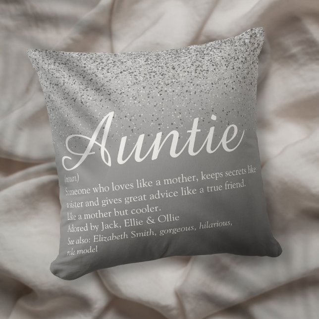 Best Ever Aunt Auntie Definition Silver Glitter Cushion (Best Ever Aunt Auntie Definition Silver Glitter Throw Pillow)