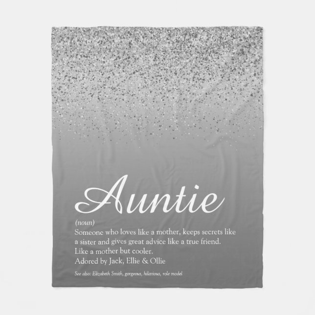 Best Ever Aunt Auntie Definition Silver Glitter Fleece Blanket (Front)