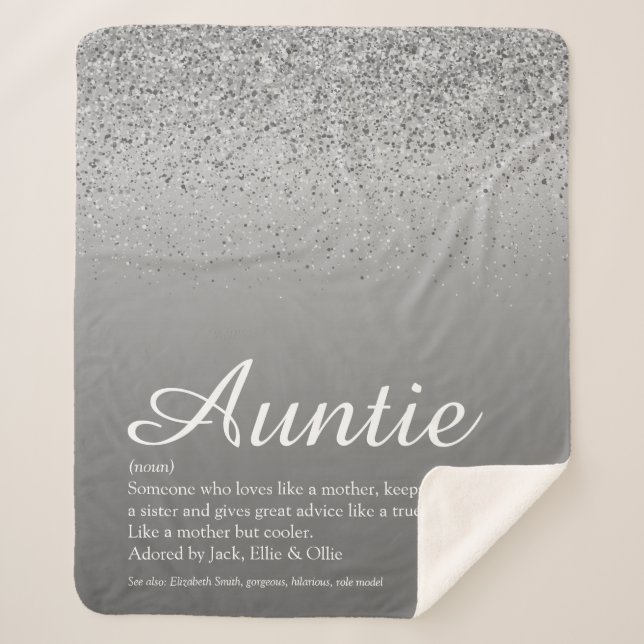 Best Ever Aunt Auntie Definition Silver Glitter Sherpa Blanket (Front)