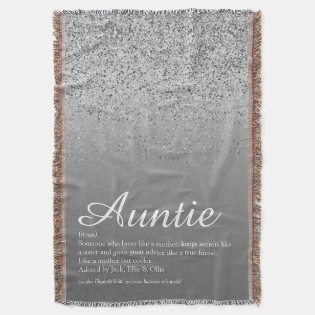 Best Ever Aunt Auntie Definition Silver Glitter Throw Blanket (Front Vertical)