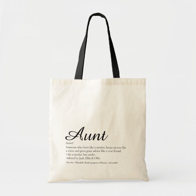 Best Ever Aunt Definition Quote Trendy Script Tote Bag (Front)