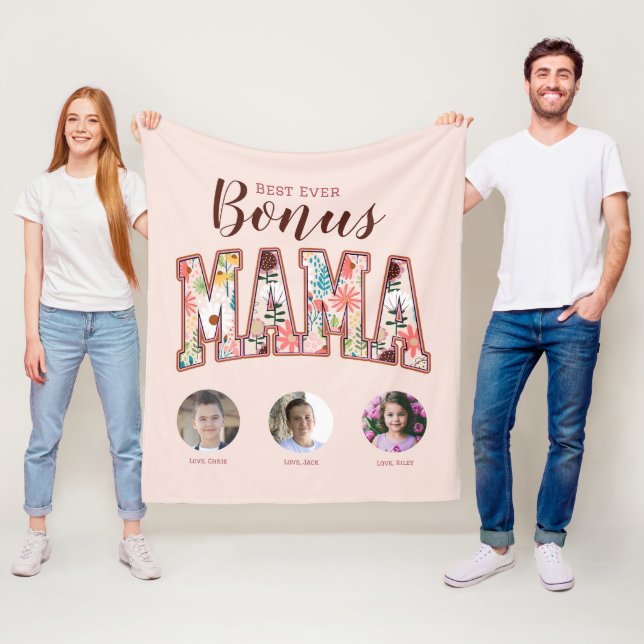 Best Ever Bonus Mama Three Photo Mother's Day Fleece Blanket (In Situ)