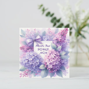 Best Ever Bonus Mum Lilac Pink Botanical Flowers  Holiday Card