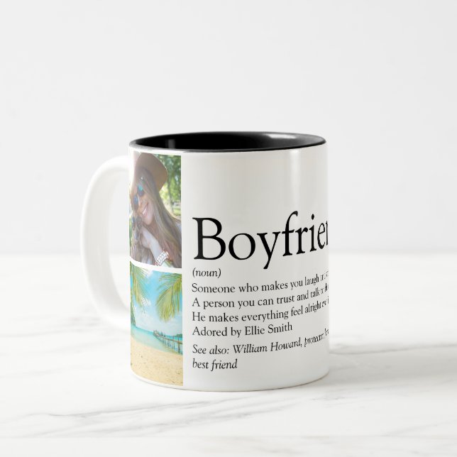 Best Ever Boyfriend Definition 4 Photo Collage Two-Tone Coffee Mug (Front Left)