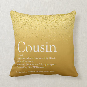 Best Ever Cousin Definition Glitzy Gold Glitter Cushion