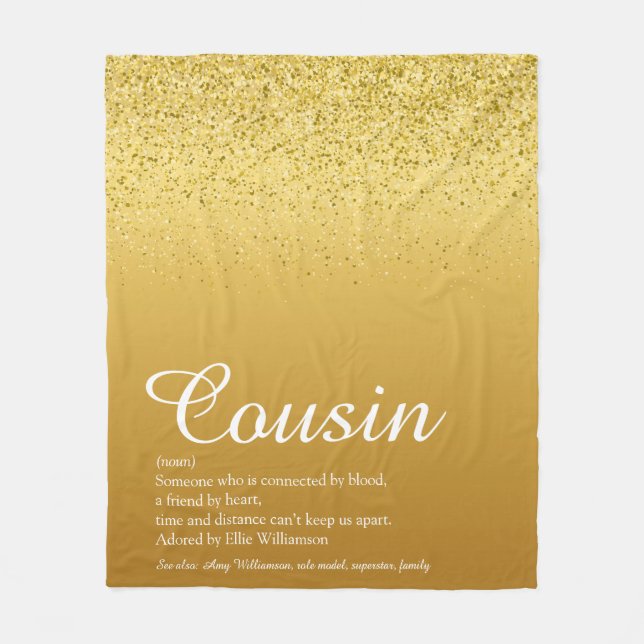 Best Ever Cousin Definition Gold Glitter Fleece Blanket (Front)