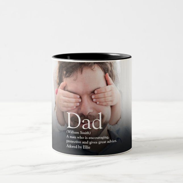 Best Ever Dad, Daddy, Father Definition Photo Two-Tone Coffee Mug (Center)