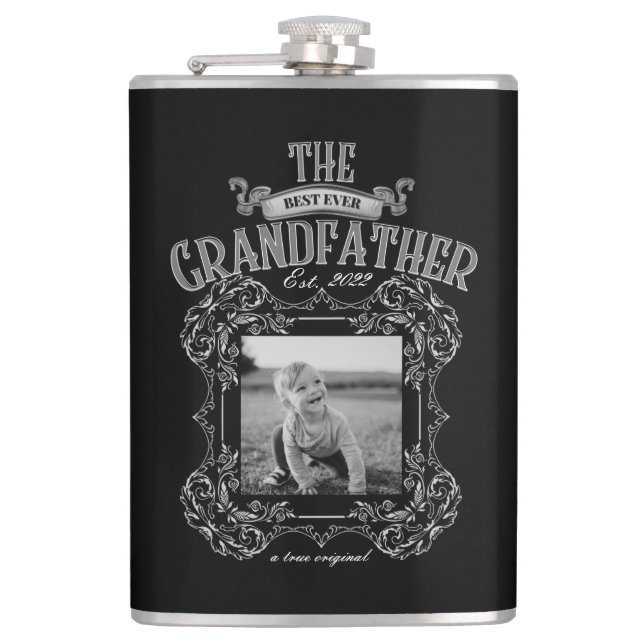 Best Ever Grandfather photo keepsake Hip Flask (Front)
