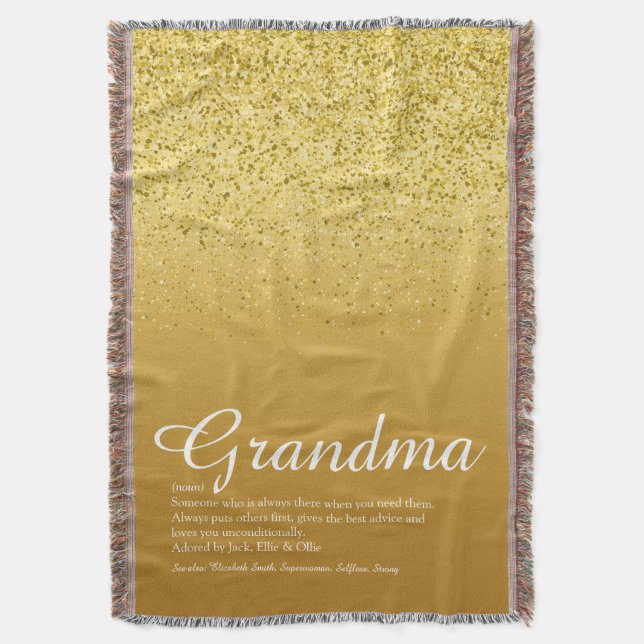 Best Ever Grandma Definition Gold Glitter Throw Blanket (Front Vertical)