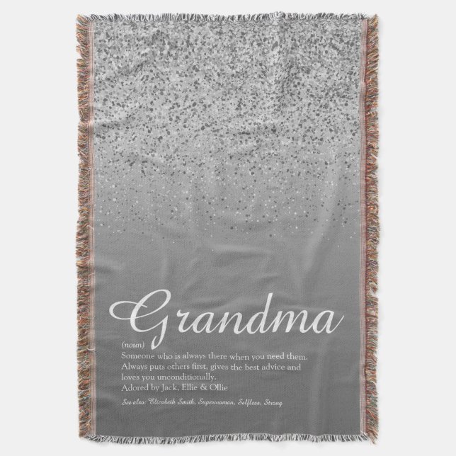 Best Ever Grandma Definition Silver Glitter Throw Blanket (Front Vertical)