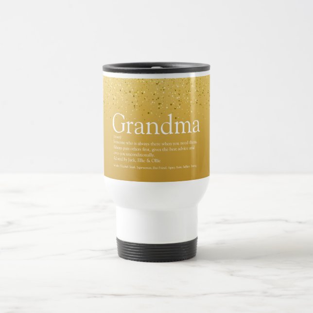 Best Ever Grandma, Grandmother Definition Gold Travel Mug (Center)