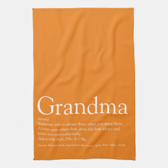 Best Ever Grandma Grandmother Definition Orange Tea Towel (Vertical)