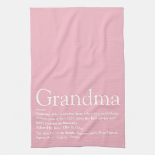 Best Ever Grandma, Grandmother Definition Pink Tea Towel