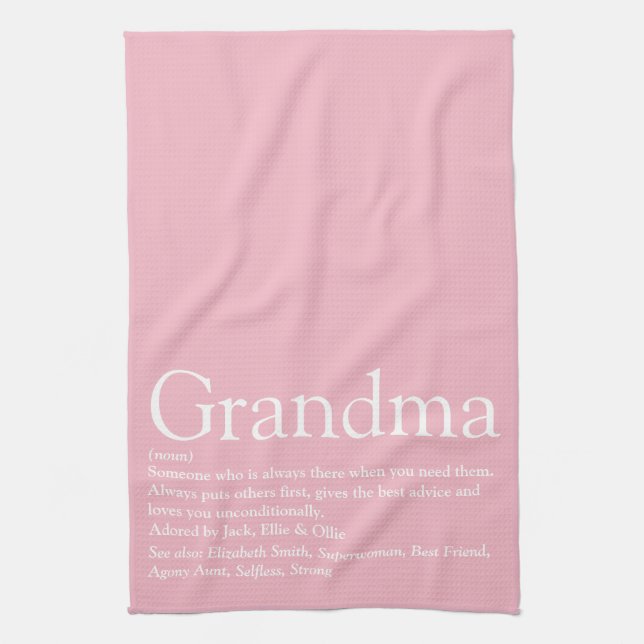 Best Ever Grandma, Grandmother Definition Pink Tea Towel (Vertical)