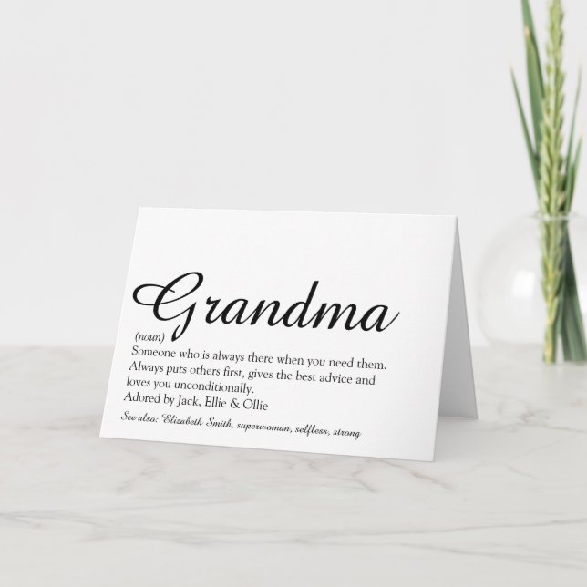 Best Ever Grandma Grandmother Definition Script Card (Front)