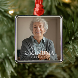 Best Ever Grandma Since 20XX Simple Elegant Photo Metal Tree Decoration
