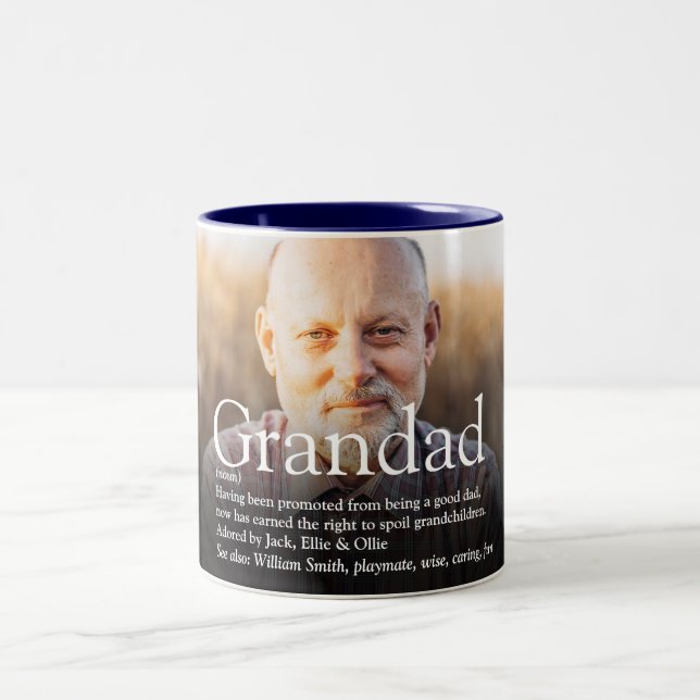 Best Ever Grandpa, Grandad, Papa Definition Photo Two-Tone Coffee Mug (Center)