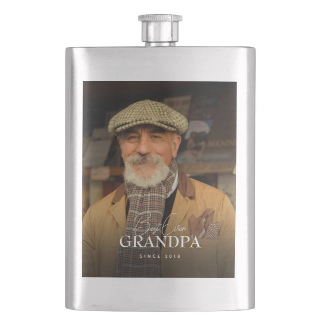 Best Ever Grandpa Since 20XX Simple Elegant Photo Hip Flask (Front)