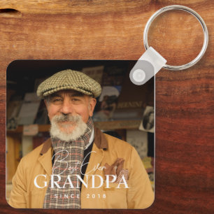 Best Ever Grandpa Since 20XX Simple Elegant Photo Key Ring