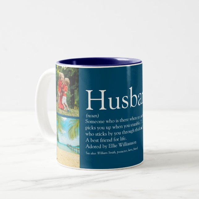 Best Ever Husband Definition 4 Photo Collage Two-Tone Coffee Mug (Front Left)