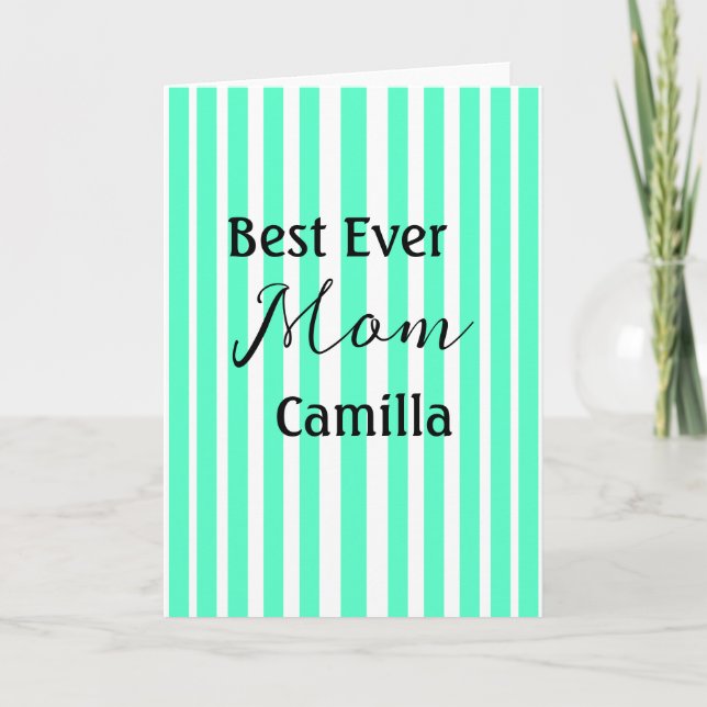Best ever mom green stripped pattern pastel neon  card (Front)