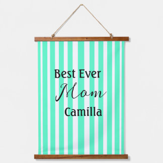 Best ever mom green stripped pattern pastel neon  hanging tapestry