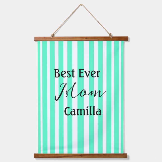 Best ever mom green stripped pattern pastel neon  hanging tapestry (Front)