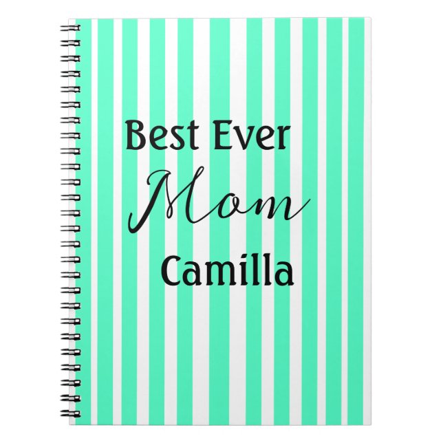 Best ever mom green stripped pattern pastel neon  notebook (Front)