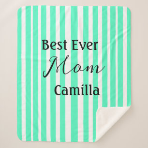 Best ever mom green stripped pattern pastel neon sherpa blanket