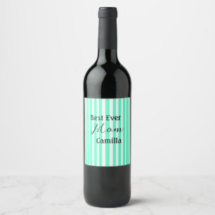 Best ever mom green stripped pattern pastel neon wine label