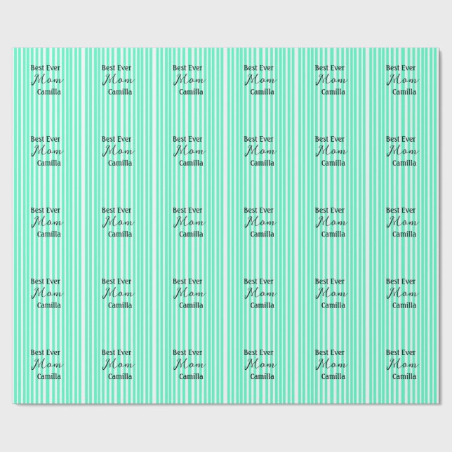 Best ever mom green stripped pattern pastel neon  wrapping paper (Flat)