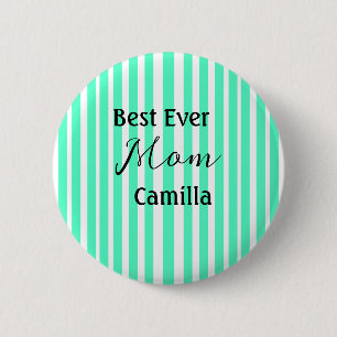Best ever mum green stripped pattern pastel neon 6 cm round badge