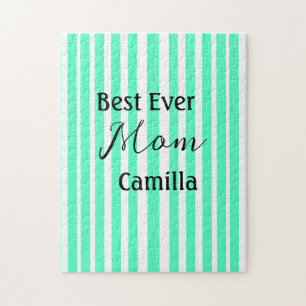 Best ever mum green stripped pattern pastel neon  jigsaw puzzle