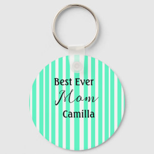 Best ever mum green stripped pattern pastel neon key ring