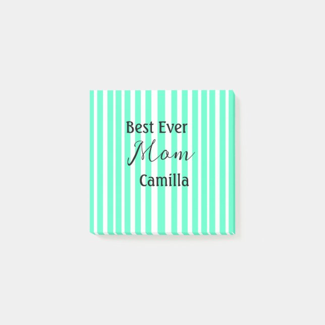 Best ever mum green stripped pattern pastel neon  post-it notes (Front)