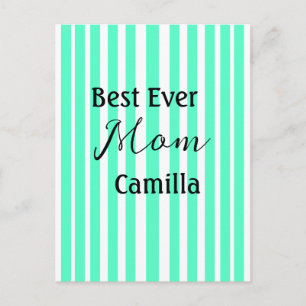 Best ever mum green stripped pattern pastel neon postcard