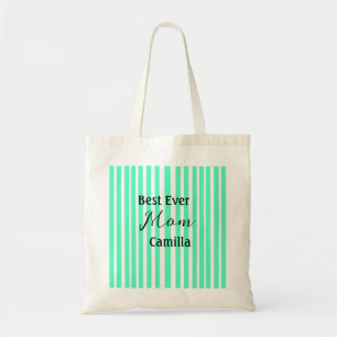 Best ever mum green stripped pattern pastel neon tote bag