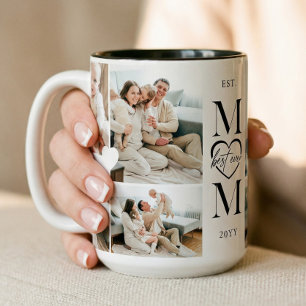 Best Ever Mum Heart Custom Photo Collage Keepsake Two-Tone Coffee Mug